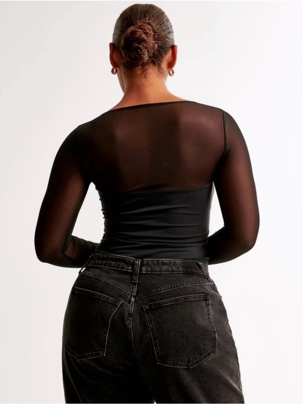 Abercrombie & Fitch Black Sheer-Yoke Long Sleeve Bodysuit - Picture 5 of 7